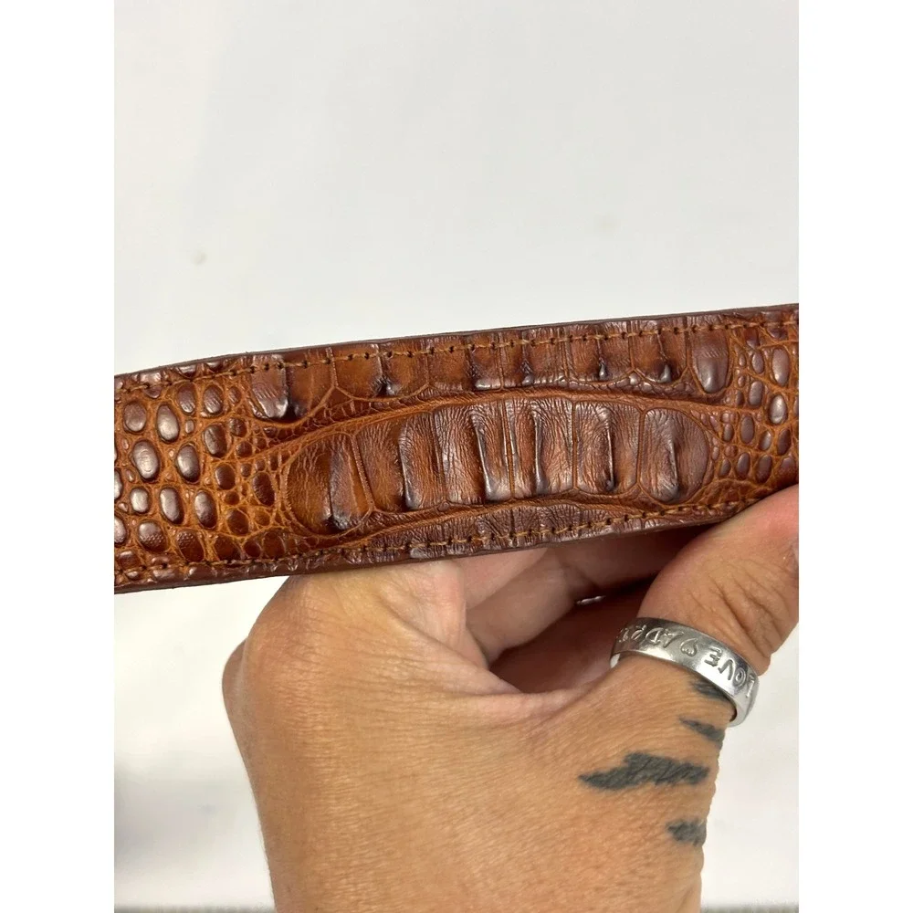 Vintage Alligator Belt Sterling Turquoise Inlay‎ Signed Buckle Set 28 Rare
